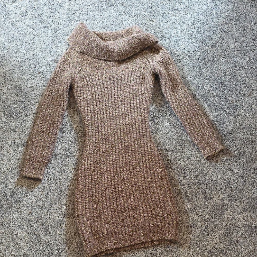 Charlotte Russe Brown Cowl Neck Sweater with Ribbed Knit